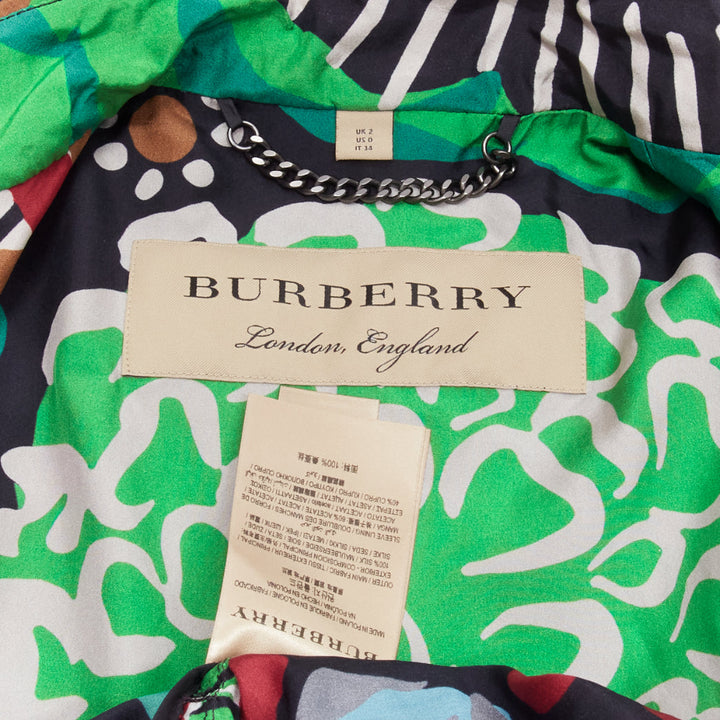 BURBERRY PRORSUM Runway 100% silk tropical floral print trench coat UK2 XXS