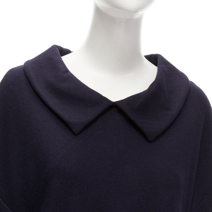 Female mannequin wearing Comme Des Garcons by Rei Kawakubo 2013 Navy Wool Women Casual Dress in Size  S | Available at JHROP