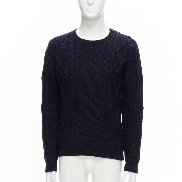 APC 100% wool navy blue fisherman cable knit crew neck long sleeve sweater S
