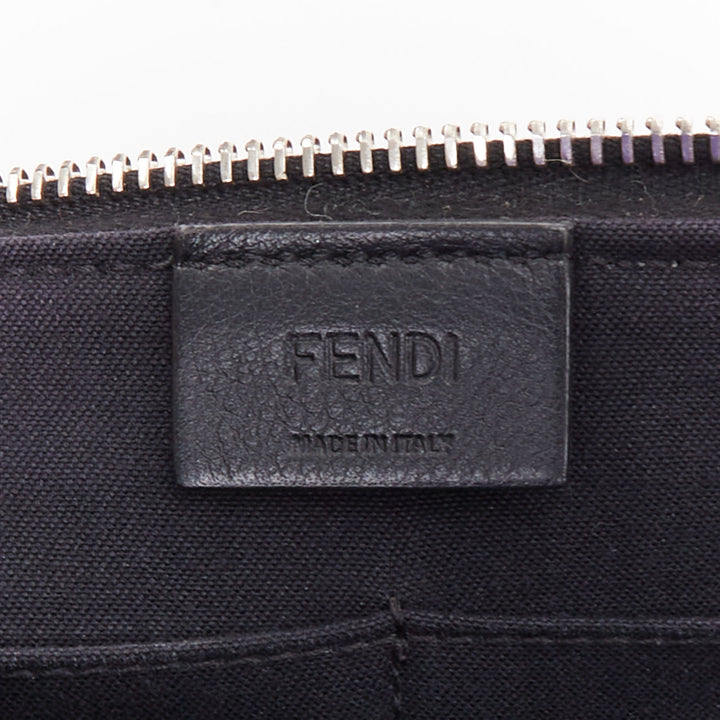 FENDI Karlito black mink fur white leather studded saffiano portfolio clutch bag