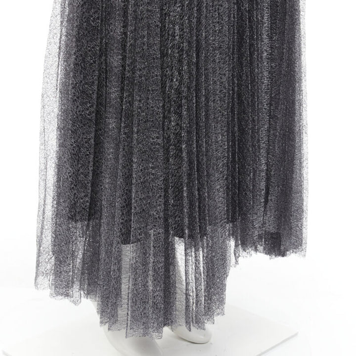 ALICE OLIVIA metallic silver thread black pleated asymmetric hem skirt US2