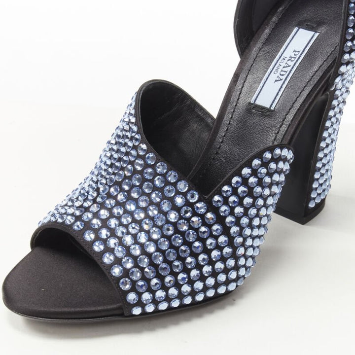 PRADA 2019 blue crystal diamond encrusted chunky heel EU35.5