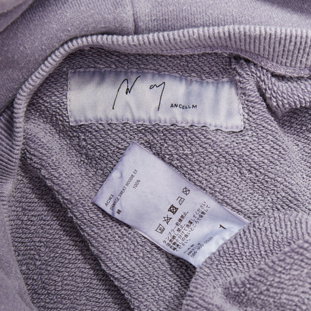 ANCELLM washed purple cotton distressed details pocketed hoodie Sz1 S