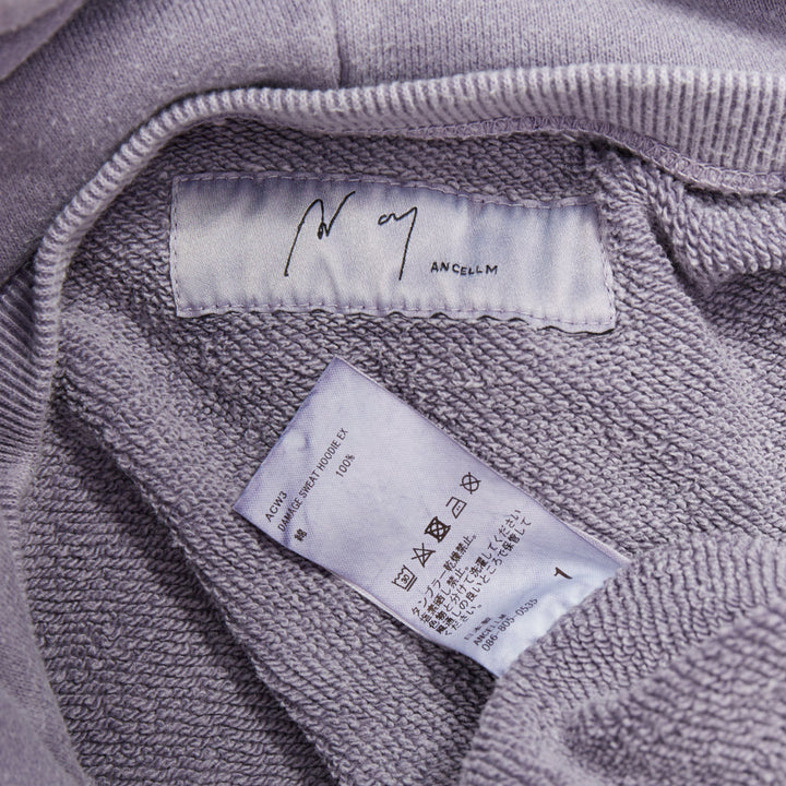 ANCELLM washed purple cotton distressed details pocketed hoodie Sz1 S