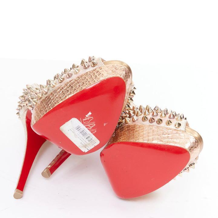 CHRISTIAN LOUBOUTIN Lady Peep 150 metallic gold studded platform peep pump EU38