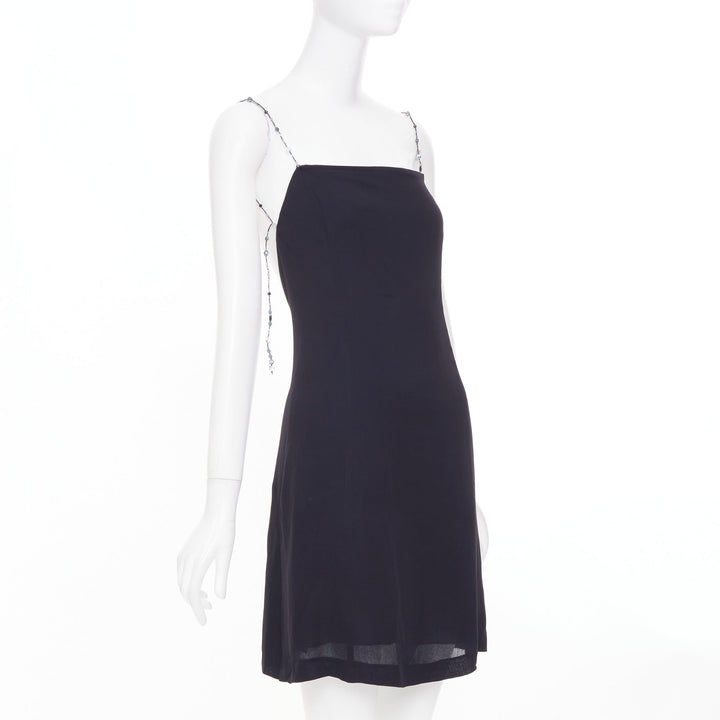 EMPORIO ARMANI Vintage beaded strap black square neck slip mini dress IT38 XS