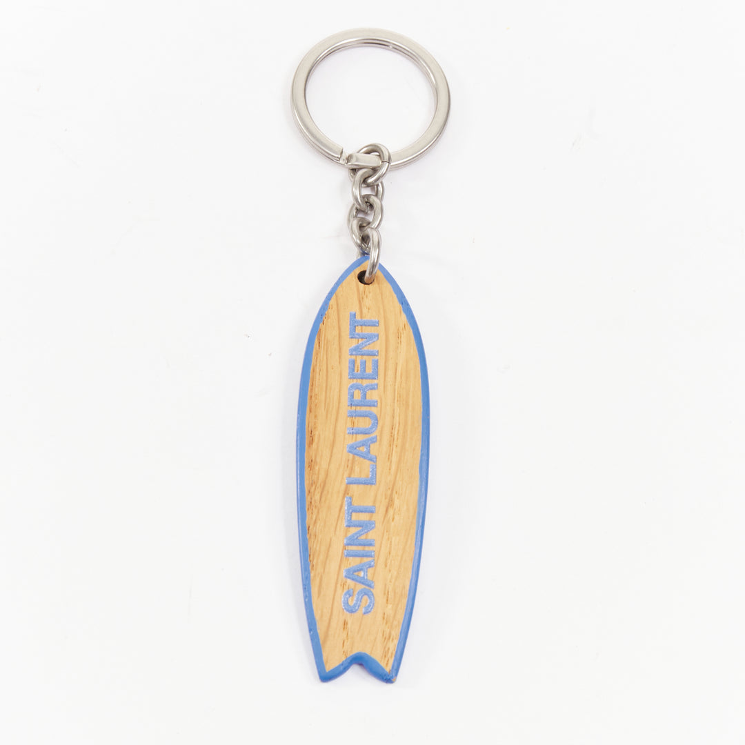 SAINT LAURENT 2022 Surf Keyring surfboard light brown oak wood blue bag charm