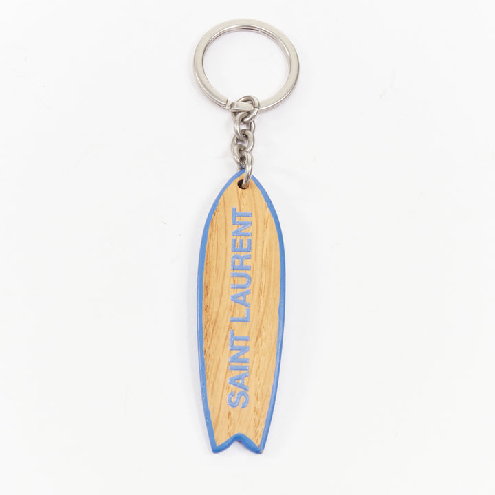 SAINT LAURENT 2022 Surf Keyring surfboard light brown oak wood blue bag charm