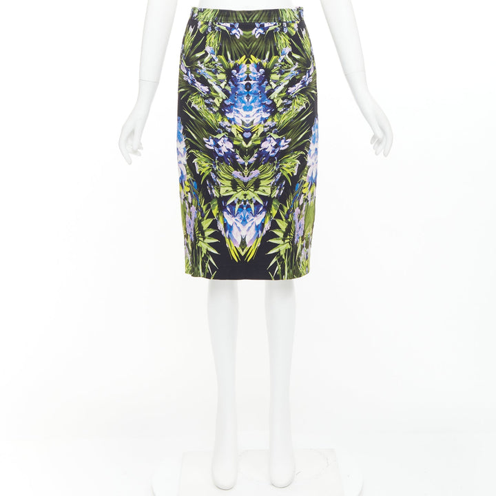 GIVENCHY 2012 symmetric purple green orchid viscose pencil skirt FR38 M