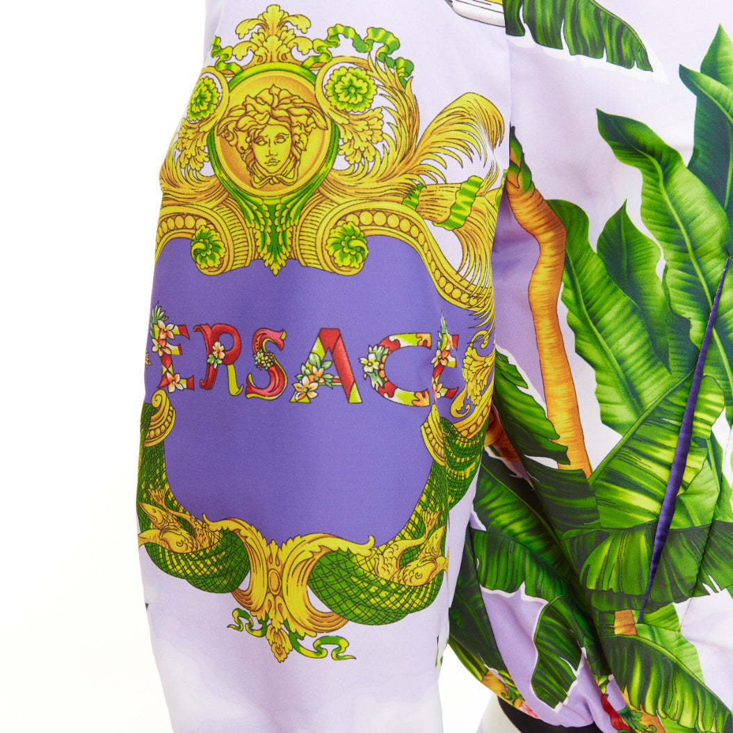 VERSACE 2018 Garden print Reversible lilac tropical print nylon jacket IT40 S