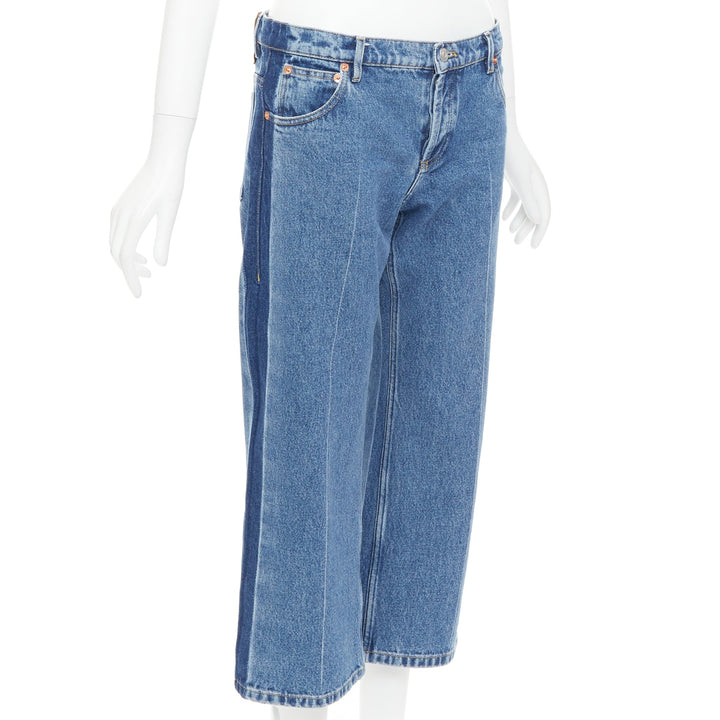 BALENCIAGA blue washed contrast side low waist wide cropped jeans FR36 S