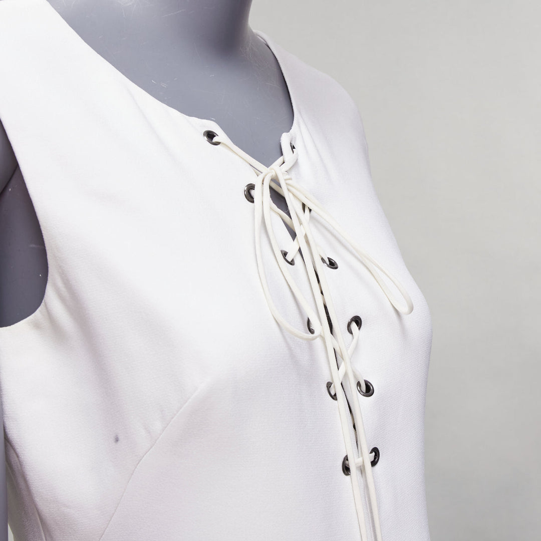 MIU MIU 2014 white viscose lace front front pleats shift dress IT42 M