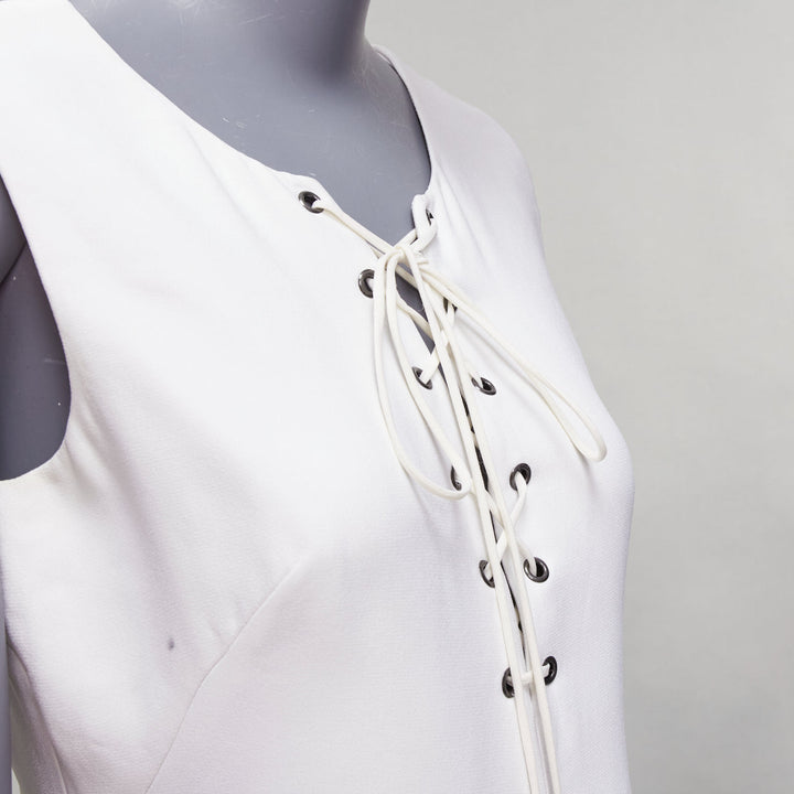 MIU MIU 2014 white viscose lace front front pleats shift dress IT42 M