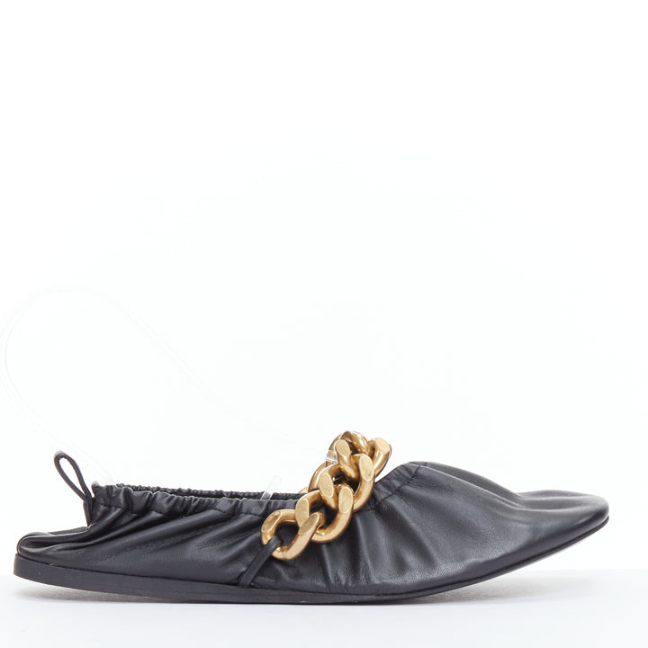 STELLA MCCARTNEY Falabella Ballerina black vegan leather gold chain flats EU37