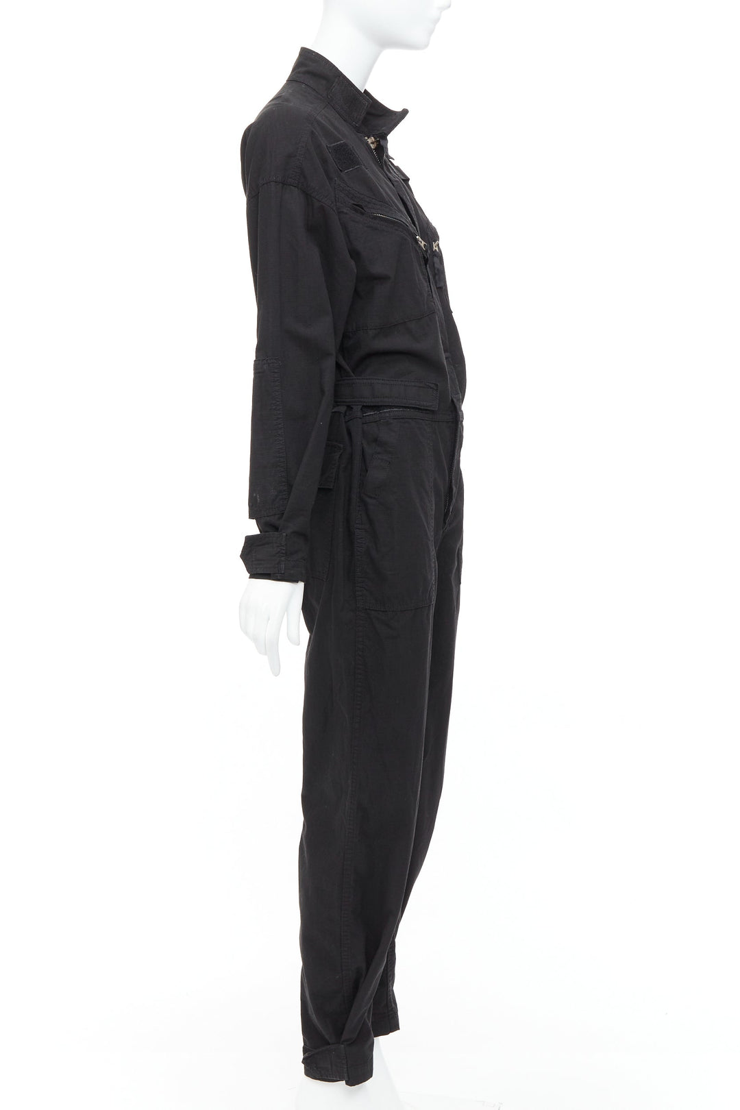 RE/DONE black cotton silver zip magic tape pocketed jumpsuit boiler suit XS