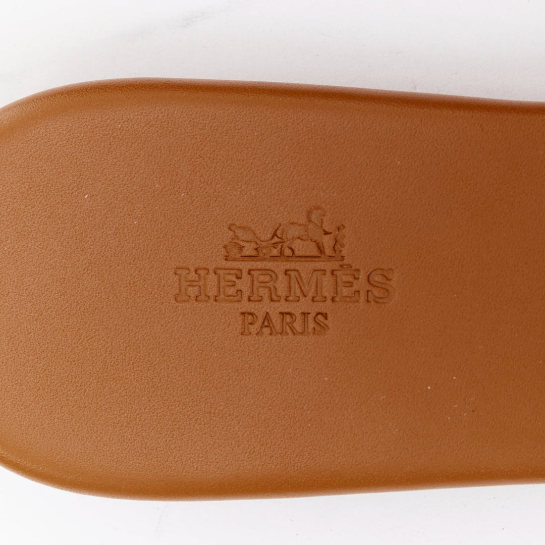 HERMES Lisboa Chaine d'Ancre brown leather cut out flat sandal slippers EU37.5