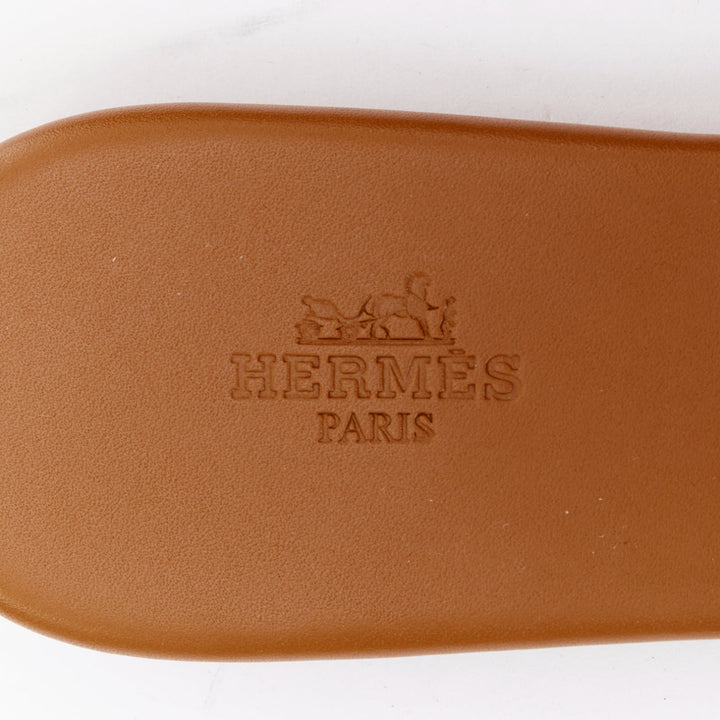 HERMES Lisboa Chaine d'Ancre brown leather cut out flat sandal slippers EU37.5