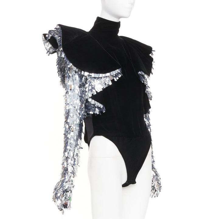 ALEXANDRE VAUTHIER COUTURE AW2022 Runway velvet sequin gloves body top FR38 M