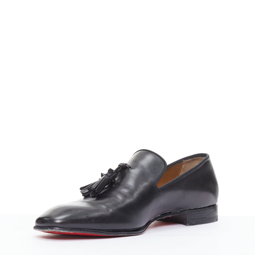 CHRISTIAN LOUBOUTIN Dandelion black tassel smooth leather loafers  EU41.5