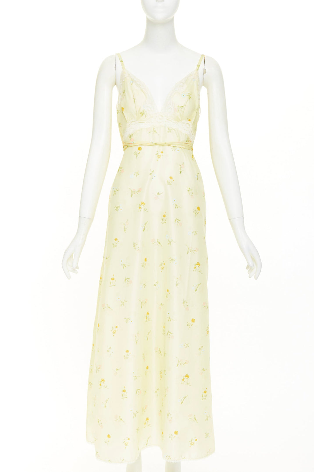 CHRISTIAN DIOR Vintage pastel yellow floral lace sleepwear nightgown dress S
