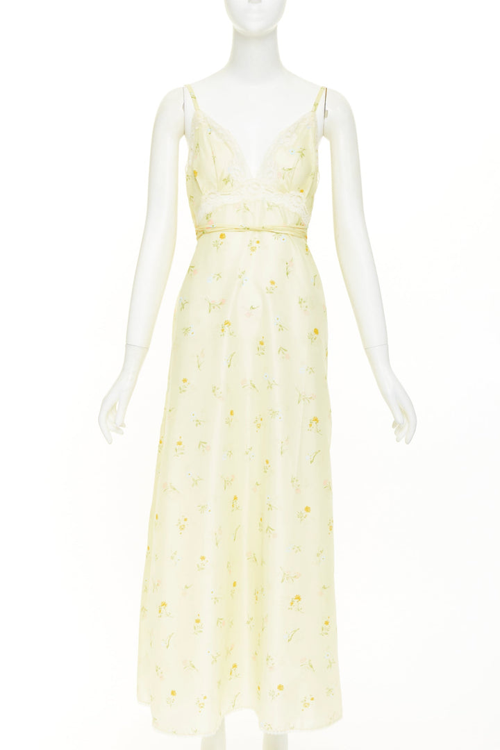 CHRISTIAN DIOR Vintage pastel yellow floral lace sleepwear nightgown dress S