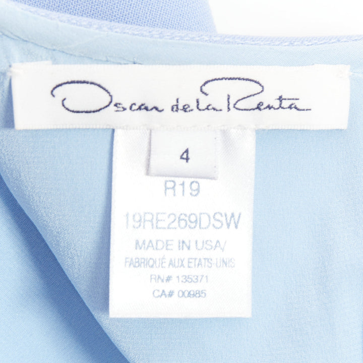 OSCAR DE LA RENTA 2019 blue white virgin wool floral embroidered dress US4 M
