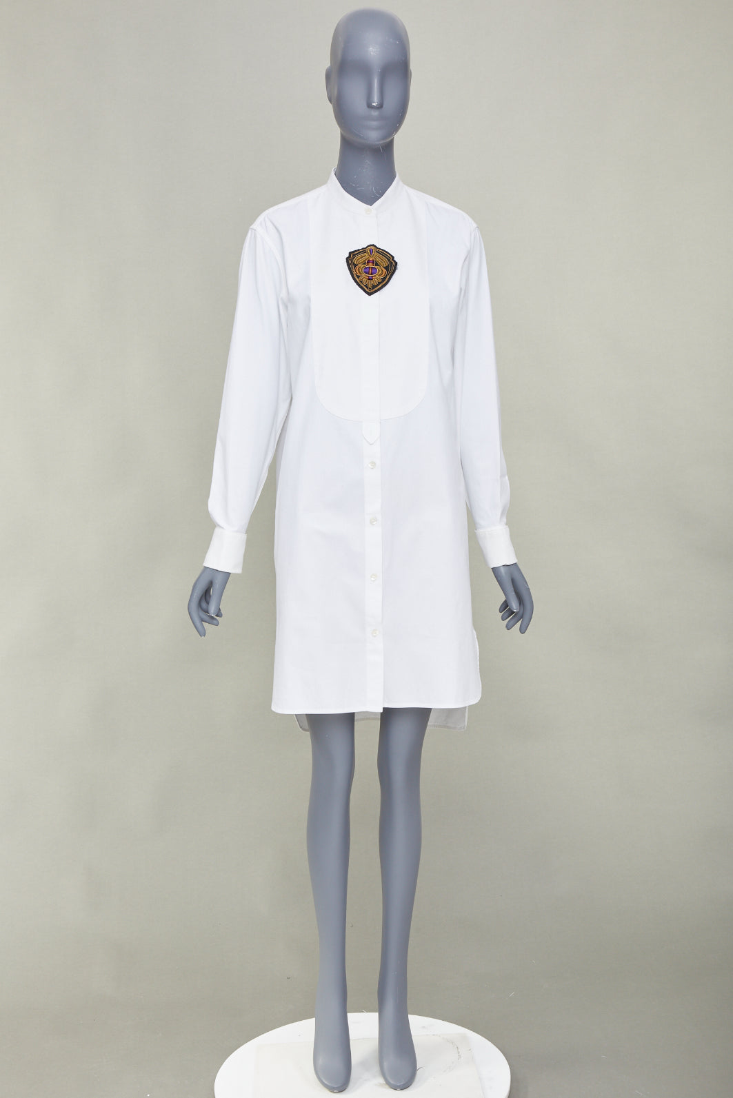 DRIES VAN NOTEN 2016 Runway military badge bib panel cotton shirt dress FR36 S