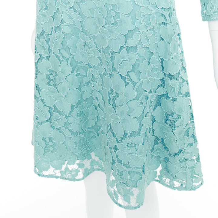 OSCAR DE LA RENTA P16 turquoise green cotton blend floral lace dress US0 XS