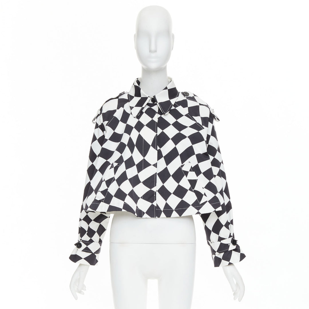 MAISON MARGIELA MM6 black white checkerboard cotton cropped flared coat FR40 M