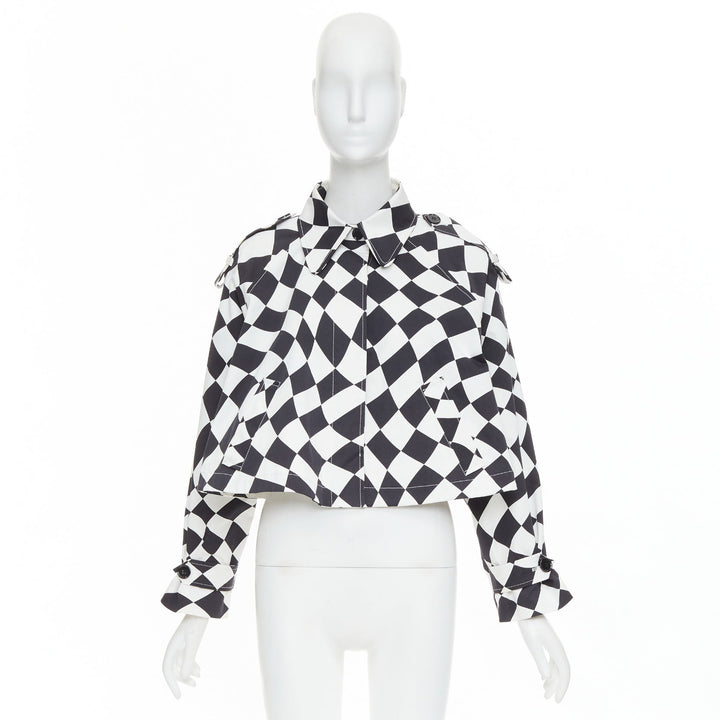 MAISON MARGIELA MM6 black white checkerboard cotton cropped flared coat FR40 M