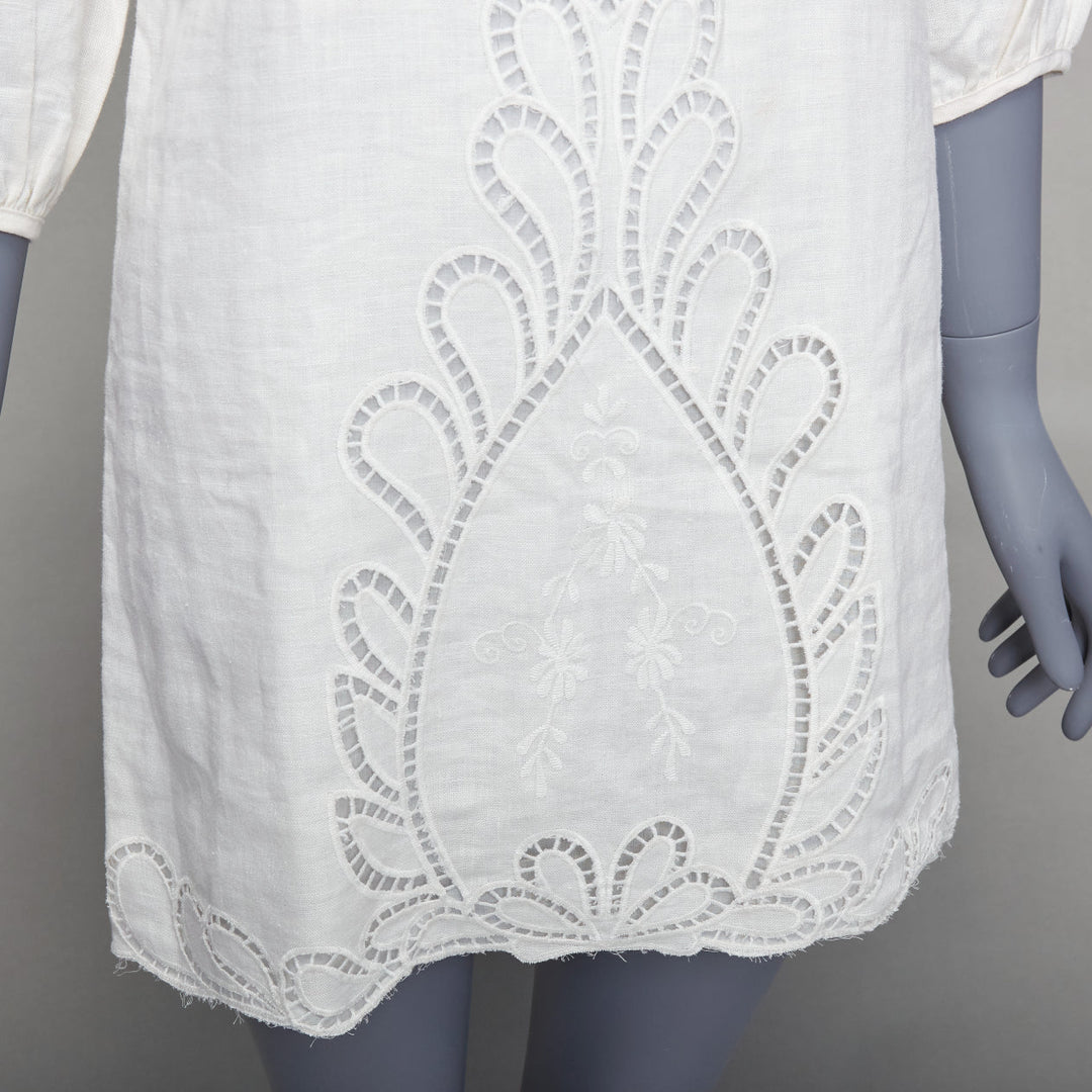 VIX PAULA HERMANNY Solid Jessey white linen lace lattice coverup boho dress S