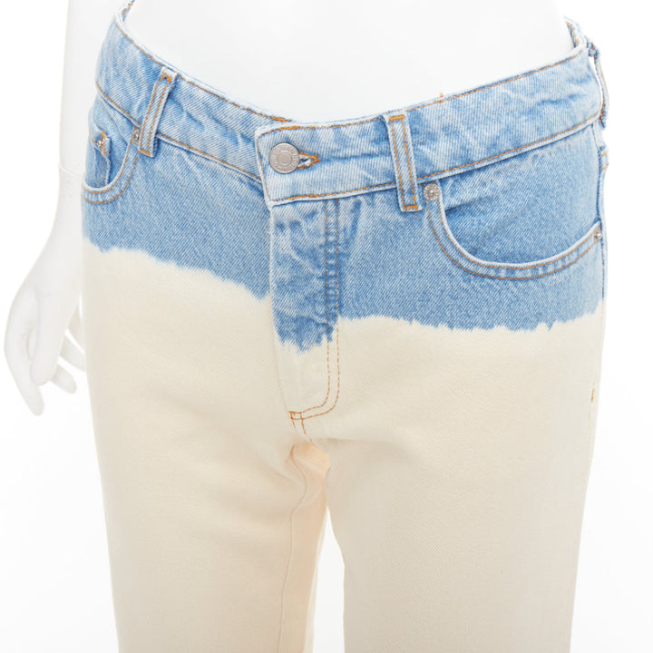 DRIES VAN NOTEN 2023 cream blue ombre dip dye mid waist wide jeans 27"2