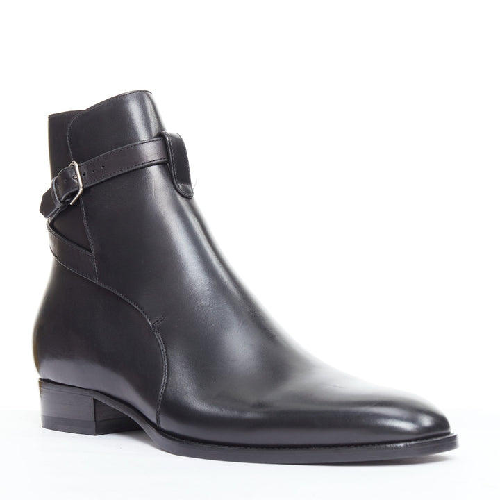 SAINT LAURENT Wyatt 30 black smooth leather jodhpur boots EU42