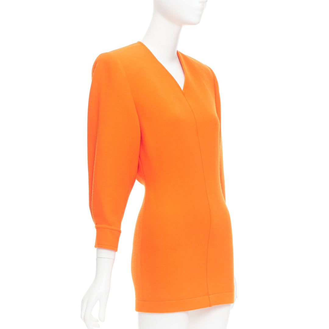 SAINT LAURENT 2022 Runway orange wool grain de poudre power mini dress FR34 XS