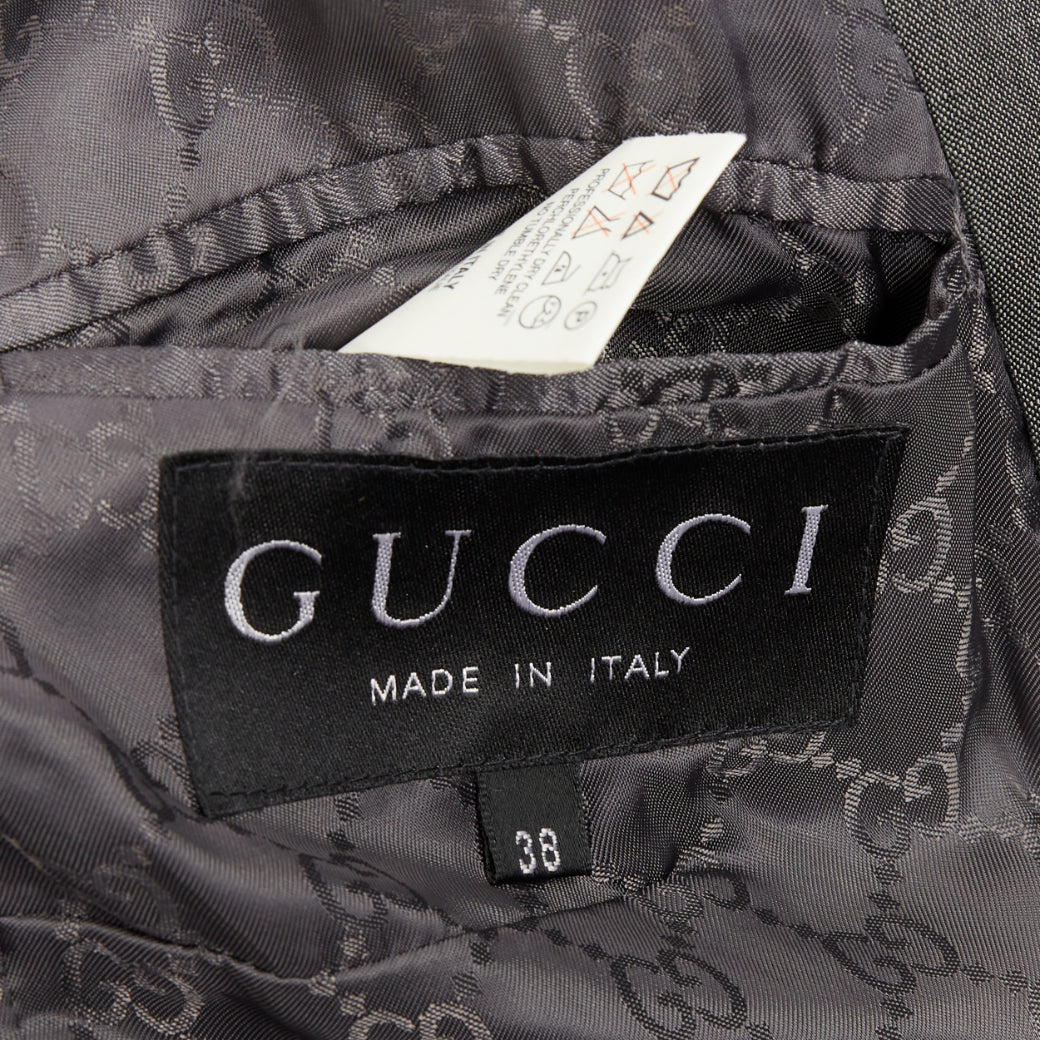 GUCCI Tom Ford 2004 Runway monogram lined grey silk wool single blazer IT38 XS
