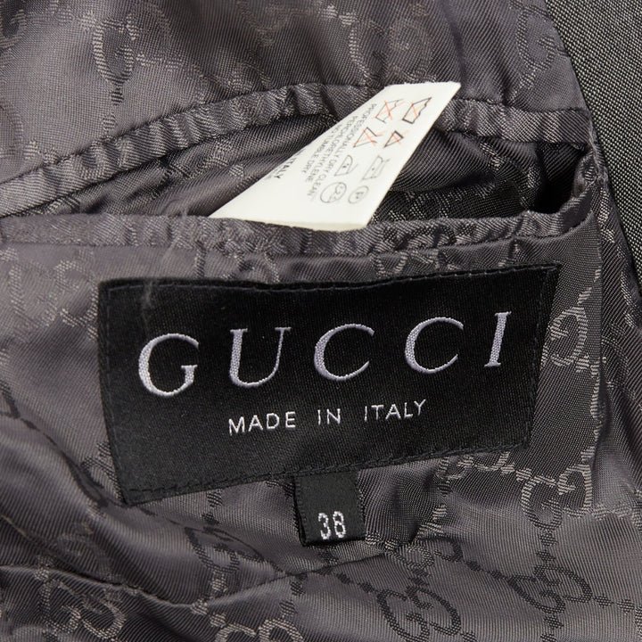 GUCCI Tom Ford 2004 Runway monogram lined grey silk wool single blazer IT38 XS