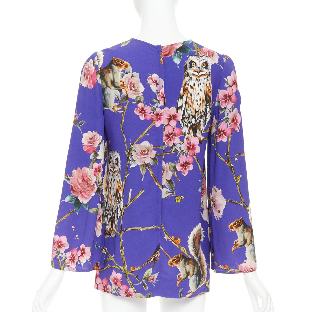 DOLCE GABBANA purple pink squirrel floral print cropped sleeve tunic top IT38 XS