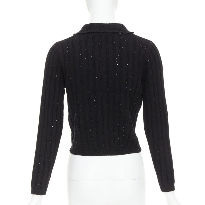 SHUSHU TONG black sequins wool cotton blend logo crop cardigan UK6 XS