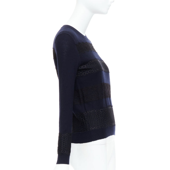 GIAMBATTISTA VALLI 100% cashmere navy black mix lace sweater  IT38 XXS