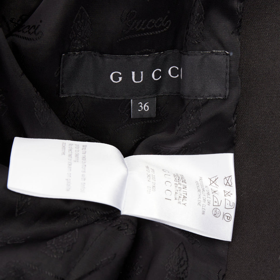 GUCCI 2007 Vintage black cotton crest logo button flared sleeves coat IT36 XXS