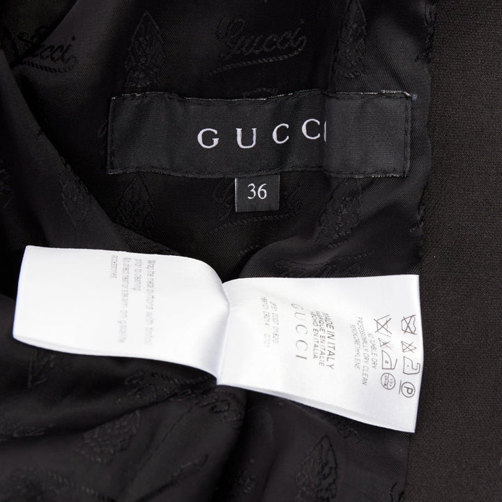 GUCCI 2007 Vintage black cotton crest logo button flared sleeves coat IT36 XXS