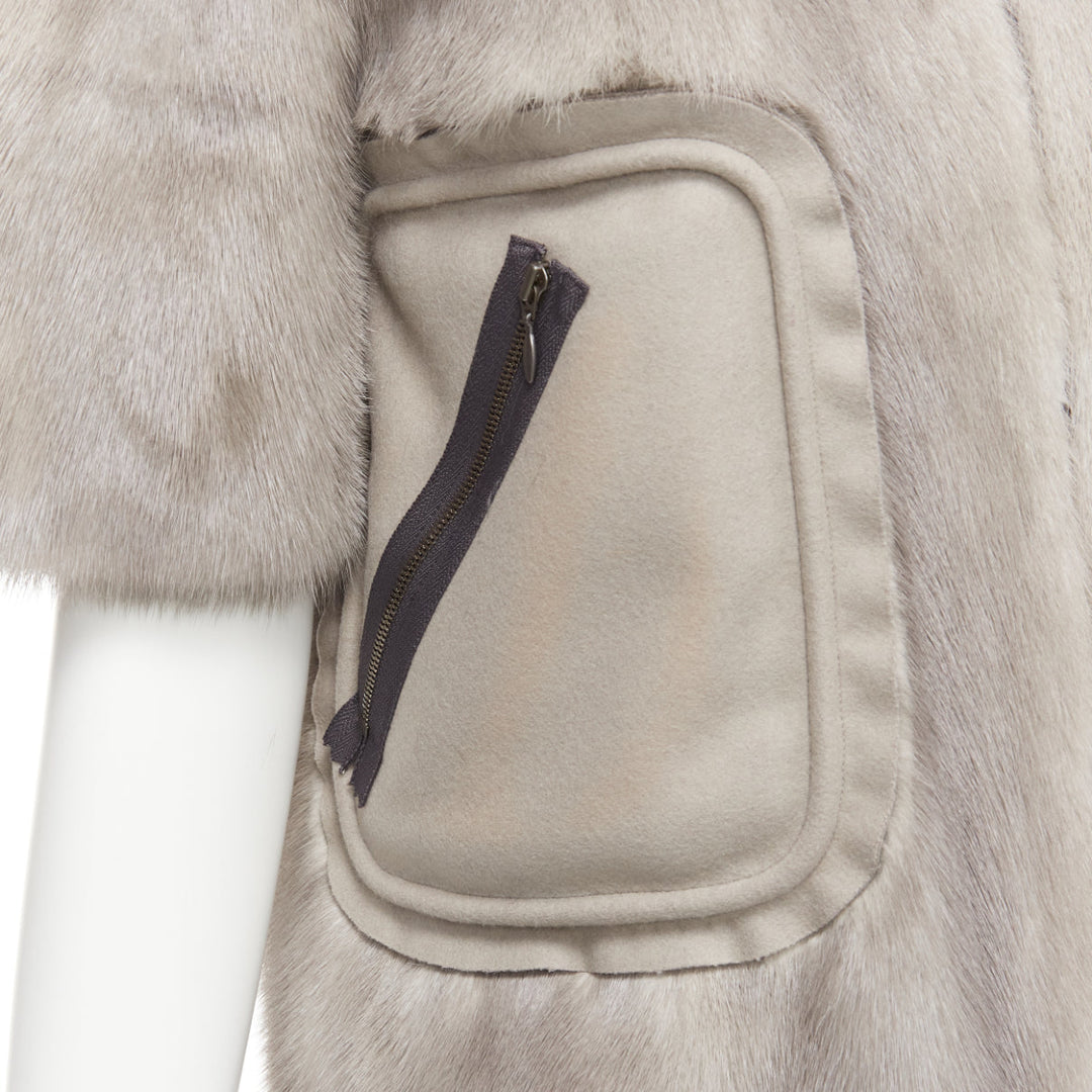 MARNI grey fur rounded short sleeve dual pocket cropped jacket IT38 XS