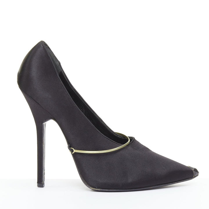 GIVENCHY 2012 Pamela black satin gold bar metal toe stiletto pumps EU40