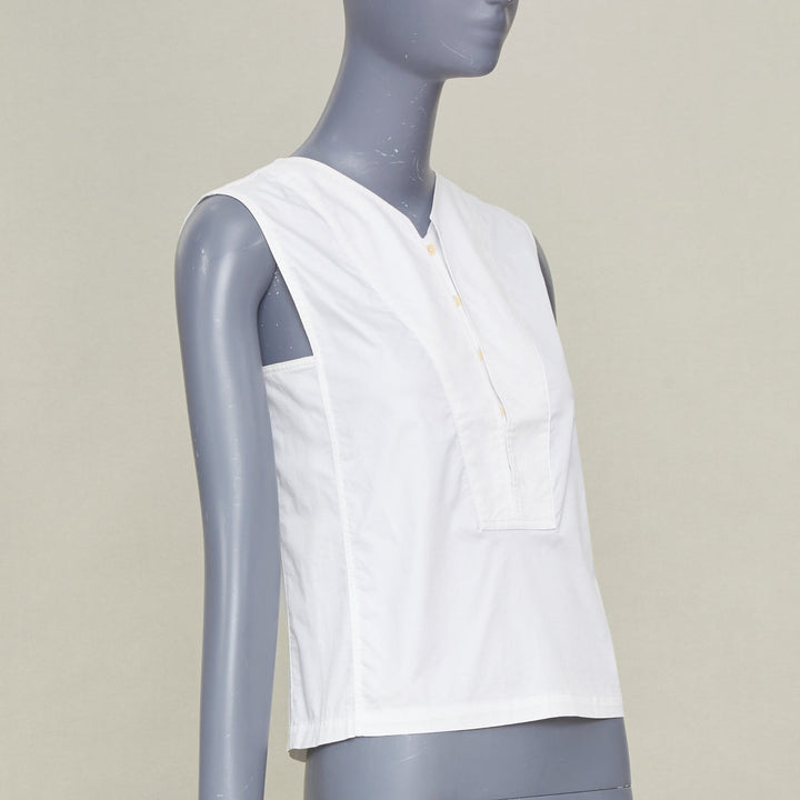 LEMAIRE 2020 Bib Panel Split Neck optical white cotton blend minimal top FR34 XS