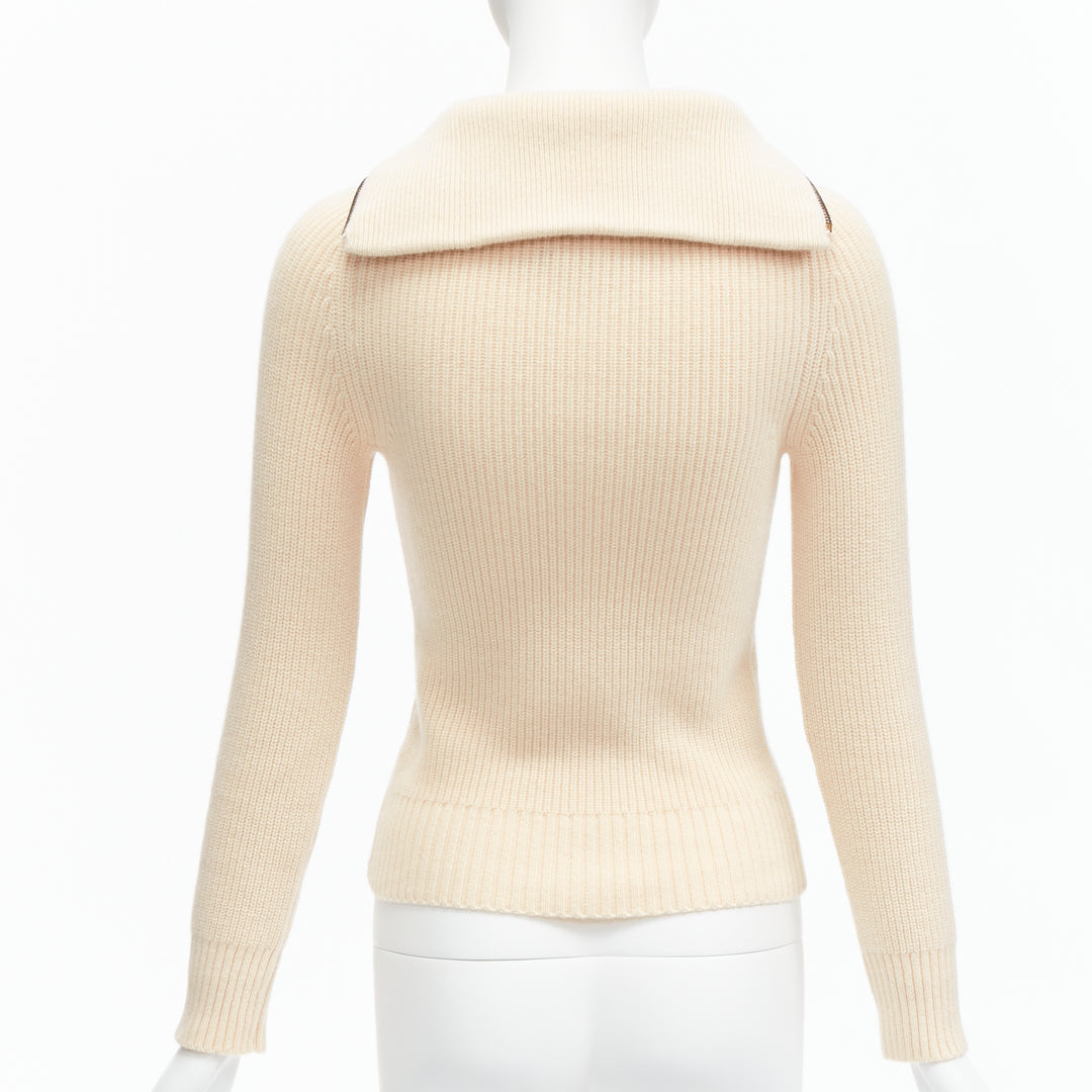 PETAR PETROV 2022 100% cashmere cream half zip sailor collar sweater FR34 XS