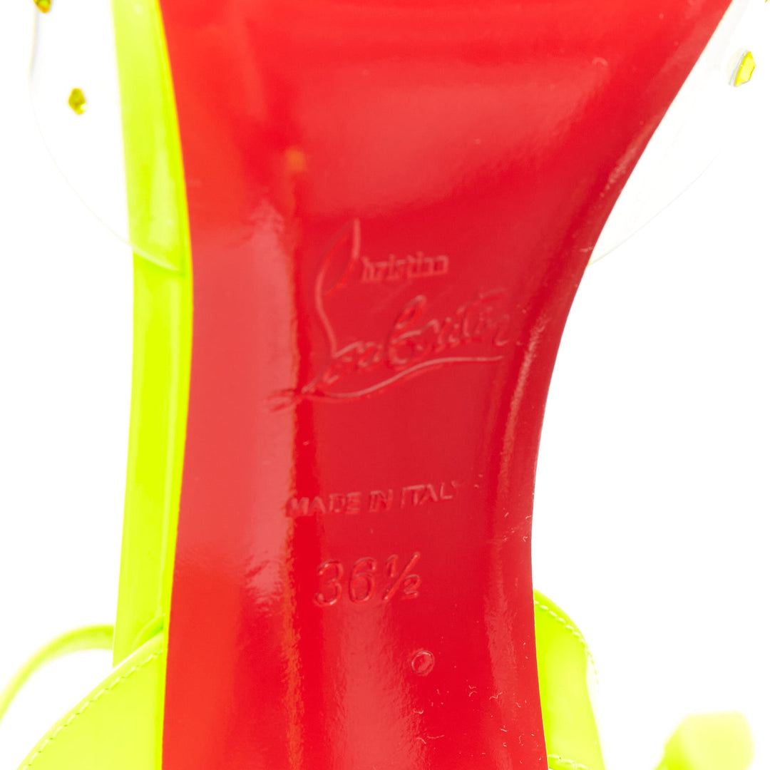 CHRISTIAN LOUBOUTIN Spikaqueen 100 yellow PVC strass degrade pump EU36.5 US6.5