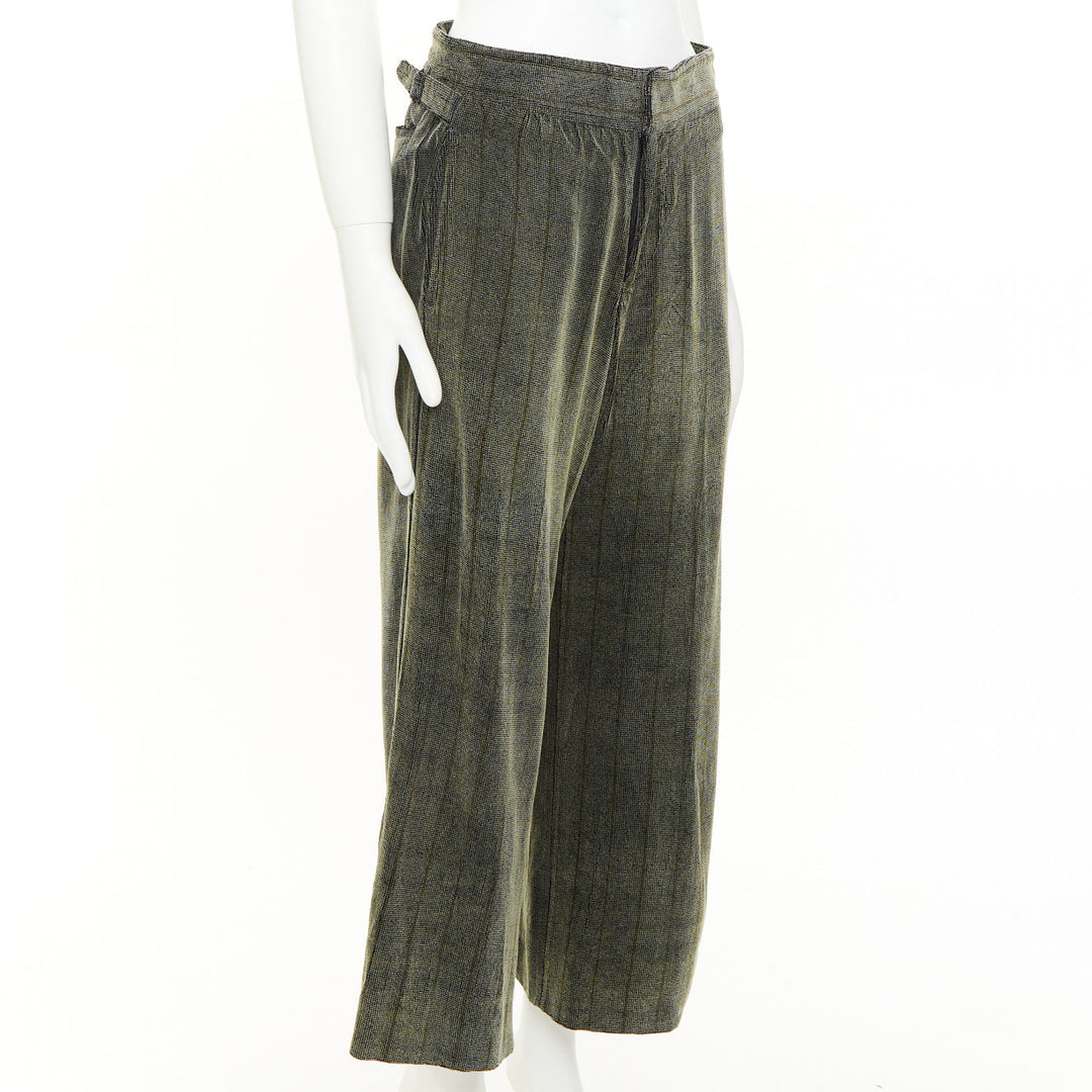 GIORGIO ARMANI green black rayon blend velvet  wide cropped pants IT46 S