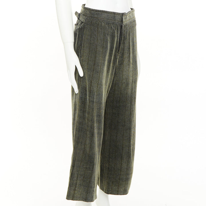 GIORGIO ARMANI green black rayon blend velvet  wide cropped pants IT46 S