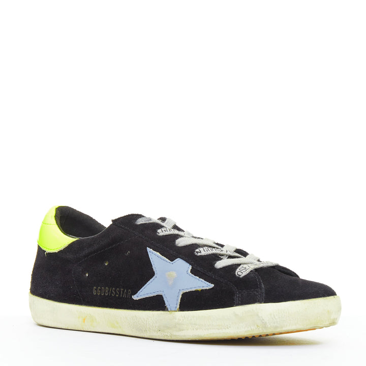 GOLDEN GOOSE GGDB SStar black neon green suede distressed sneakers EU37