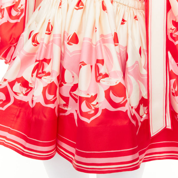 ZIMMERMANN 2023 High Tide printed silk twill cape hooded mini dress Sz.0 XS